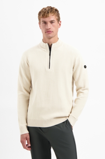 NO-EXCESS pullover half zip rib variation Beige