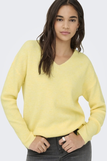 Only onlcamilla v-neck l/s pullover knt Geel