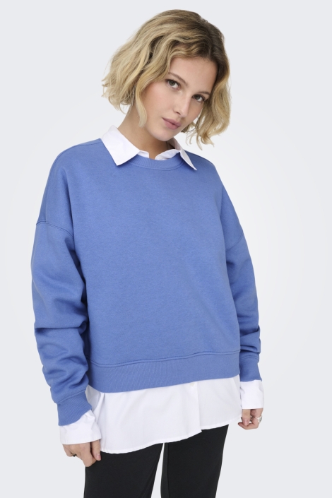 Only blauwe dames sweater | Model vooraanzicht