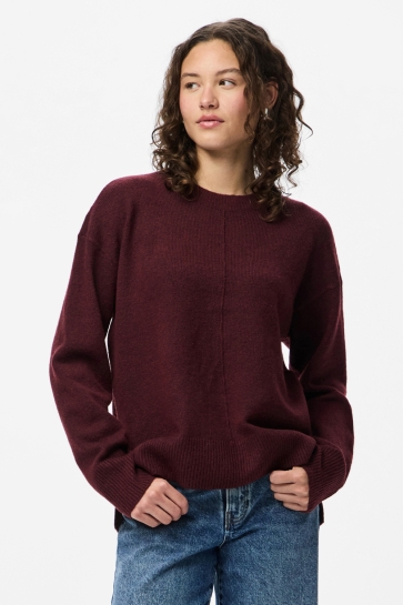 Pieces Trui PCMALOU LS O-NECK CUTLINE KNIT NOOS 17156727 TAWNY PORT/MELANGE
