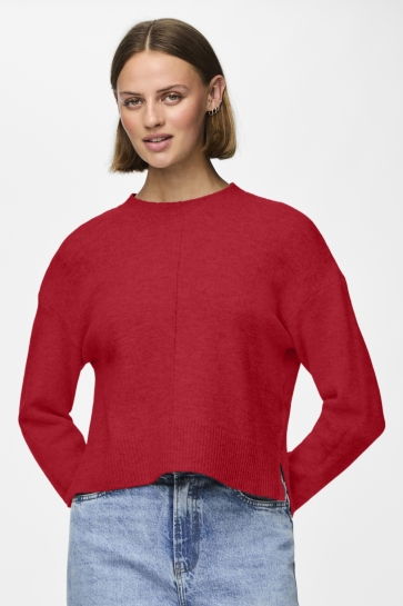 Pieces PCMALOU LS O-NECK CUTLINE KNIT NOOS 17156727 GOJI BERRY/MELANGE
