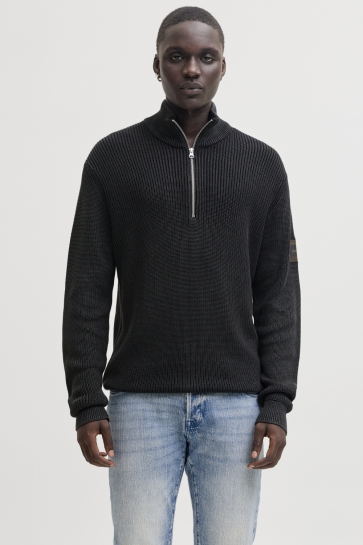 Jack & Jones Trui JJEDETROIT KNIT HALF ZIP STYD AW25 12294994 BLACK