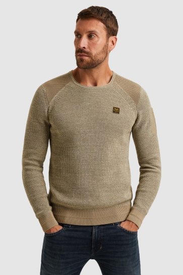 PME legend r-neck cotton rib melee knit Beige