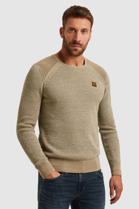 PME legend beige heren trui | Model vooraanzicht