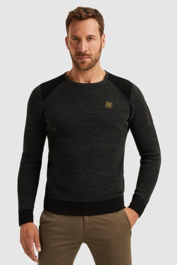 PME legend r-neck cotton rib melee knit Zwart