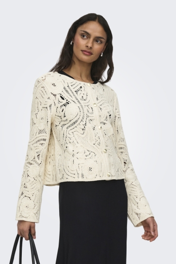 Jacqueline de Yong Vest JDYZANKA L/S CROCHET CARDIGAN JRS 15372593 Cloud Dancer