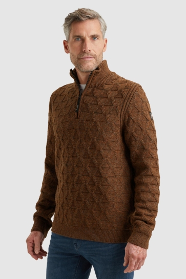 Vanguard half zip collar wool blend mouline Brons