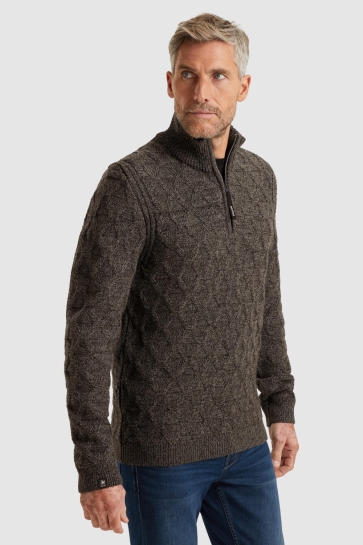 Vanguard half zip collar wool blend mouline Grijs