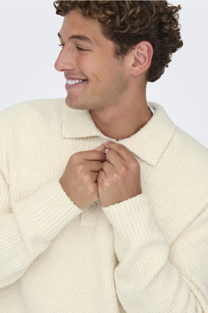 Only & Sons beige heren polo | Close up