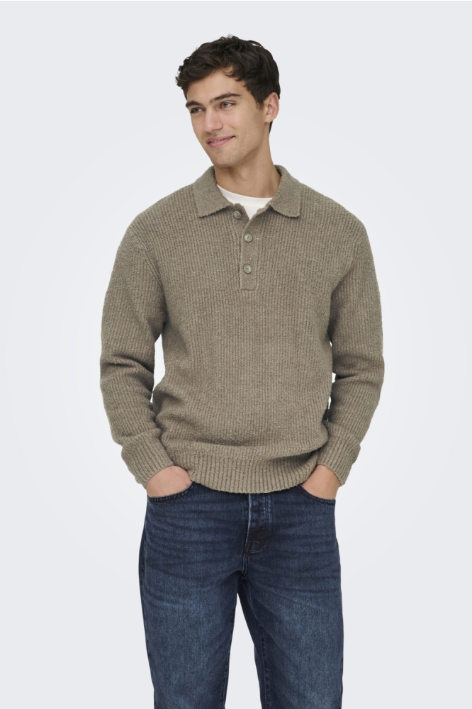 Only & Sons taupe heren polo | Model