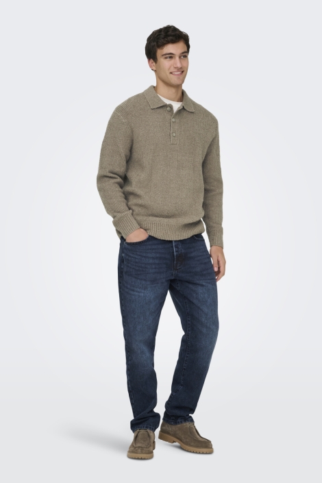 Only & Sons taupe heren polo | Model vooraanzicht