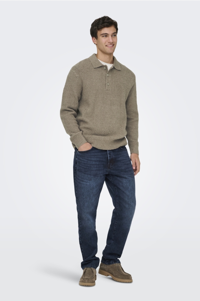 Only & Sons taupe heren polo | Model vooraanzicht