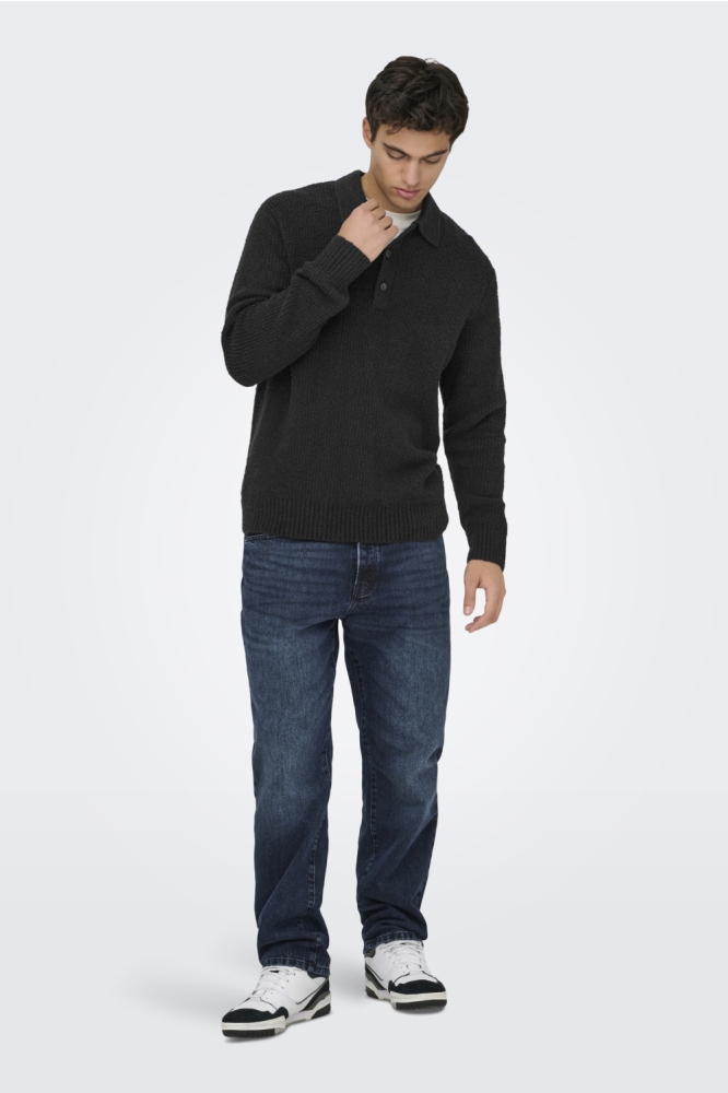Only & Sons zwarte heren polo | Model vooraanzicht