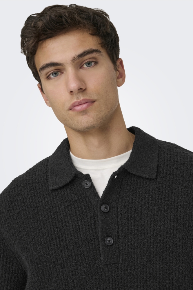 Only & Sons zwarte heren polo | Close up