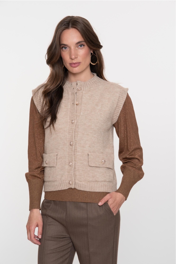Geisha beige dames gilet | Model vooraanzicht