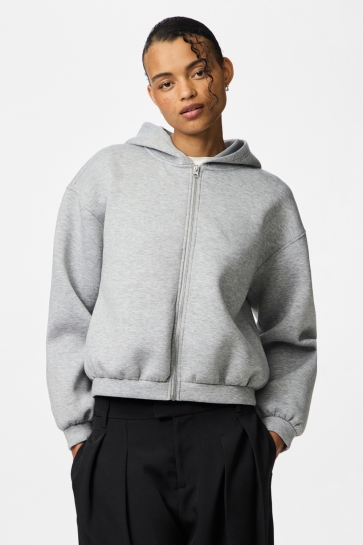 Pieces PCBUCUBA LS ZIPPER SCUBA HOODIE ACT 17162980 LIGHT GREY MELANGE