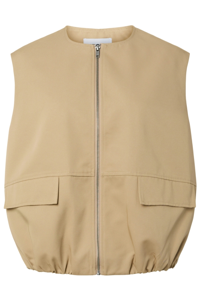 Pieces camel dames gilet | Vooraanzicht