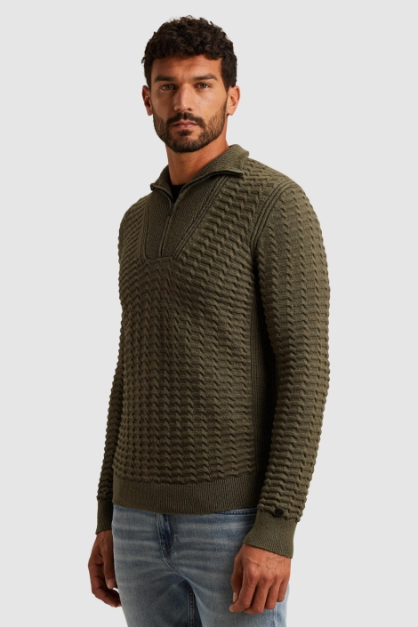 Cast Iron groene heren trui | Model zijaanzicht