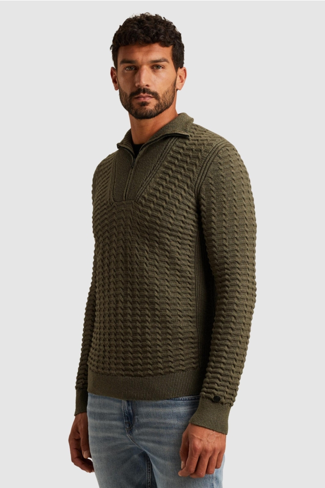 Cast Iron groene heren trui | Model zijaanzicht