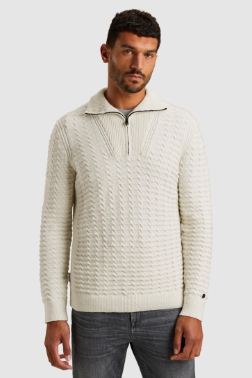 Cast Iron half zip collar cotton boucle Ecru