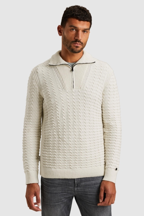 Cast Iron ecru heren trui | Model vooraanzicht