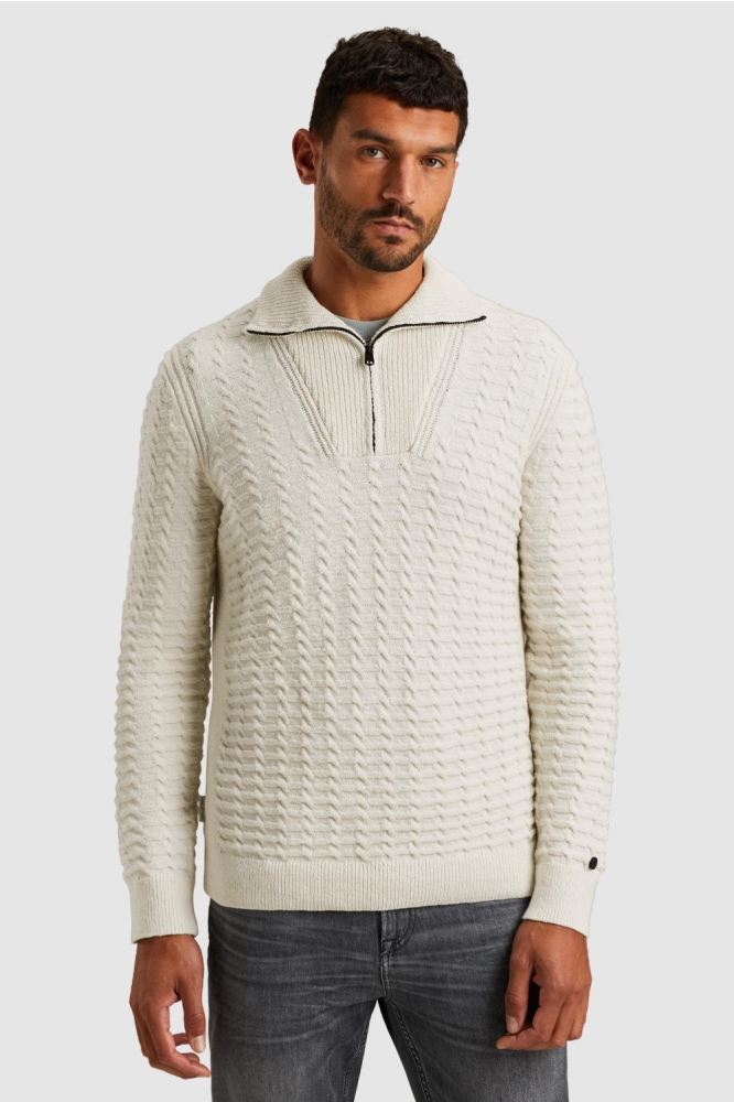 Cast Iron ecru heren trui | Model vooraanzicht