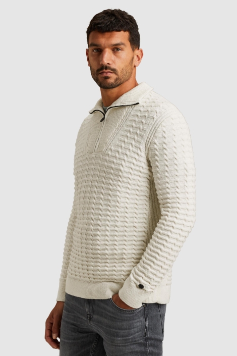 Cast Iron ecru heren trui | Model zijaanzicht