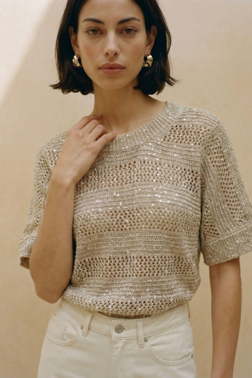 Vero Moda vmleilani stripe ss o-neck pullover Beige