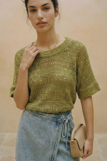 Vero Moda vmleilani stripe ss o-neck pullover Groen