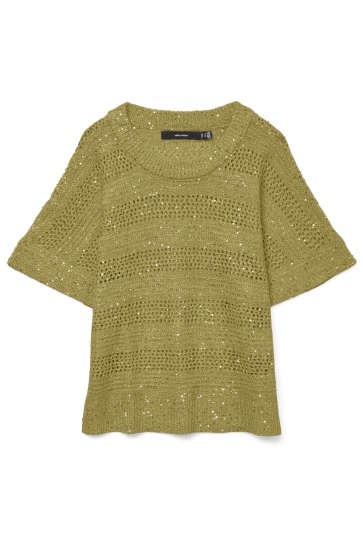 Vero Moda Trui VMLEILANI STRIPE SS O-NECK PULLOVER 10327755 WILLOW/WITH SILVER SEQUINCE