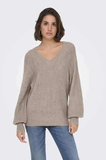Only Trui ONLLUCILLA LS GLITTER V-NECK KNT 15324276 STRING/DTM GLITTER