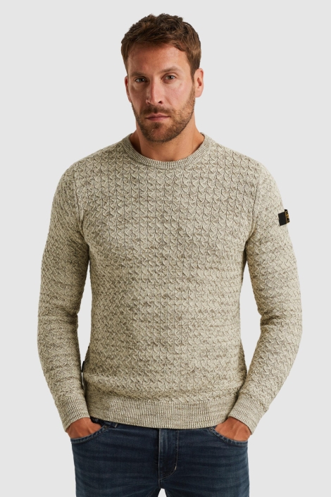 PME legend beige heren trui | Model vooraanzicht