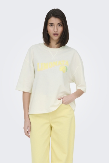 Jacqueline de Yong T-shirt JDYKAJA SS LOOSE O NECK SWEAT JRS D 15350423 Cloud Dancer/LEMONATA
