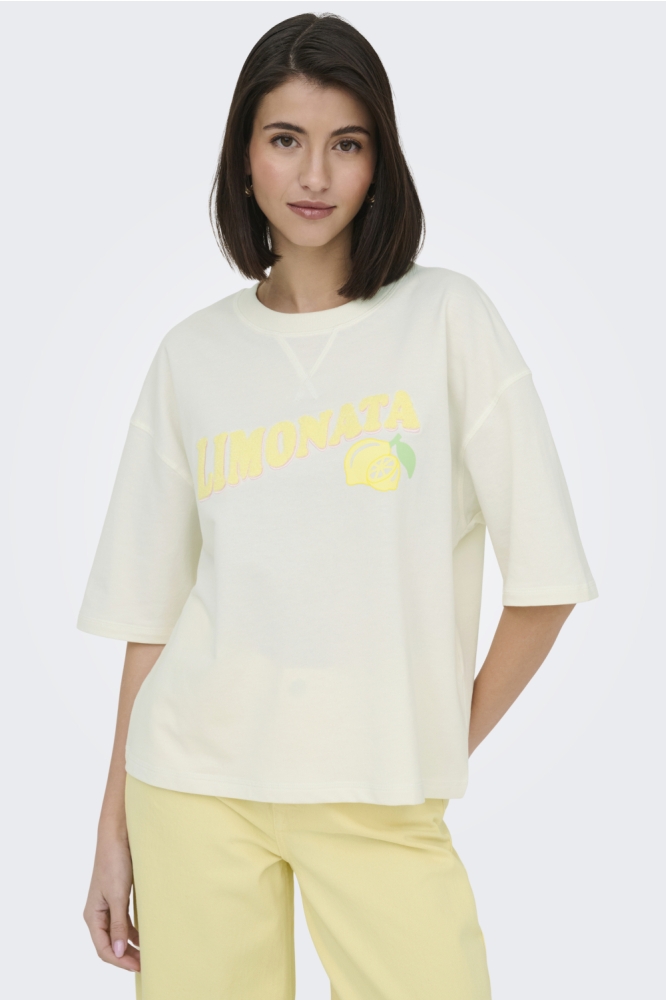 Jacqueline de Yong witte dames t-shirt | Model vooraanzicht