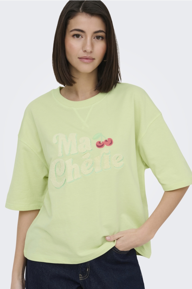 Jacqueline de Yong groene dames t-shirt | Model vooraanzicht