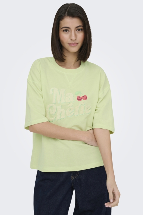 Jacqueline de Yong groene dames t-shirt | Model vooraanzicht