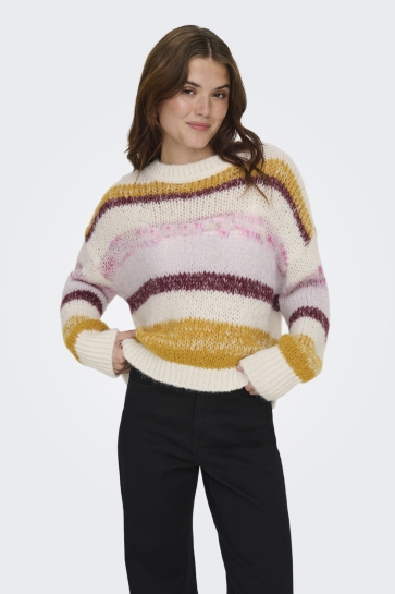 Only Trui ONLALYSSA LIFE LS STRIPE O-NECK CC 15350857 Birch/Harvest Go