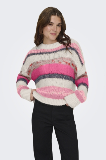 Only ONLALYSSA LIFE LS STRIPE O-NECK CC 15350857 Birch/Sea Pink/O