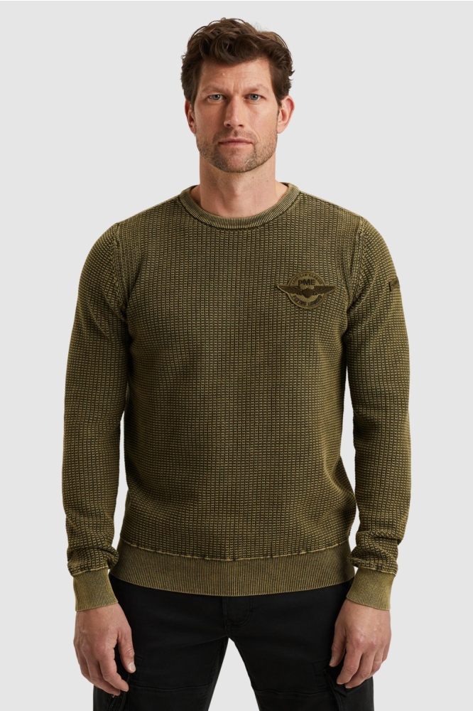 PME legend groene heren trui | Model vooraanzicht