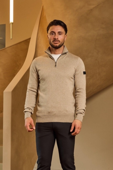 Malelions Trui KNITTED QUARTER ZIP MM3 AW25 23 SAND