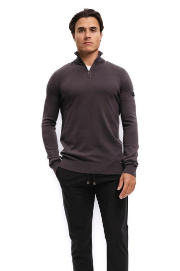 Malelions Trui KNITTED QUARTER ZIP MM3 AW25 23 MULCH BROWN
