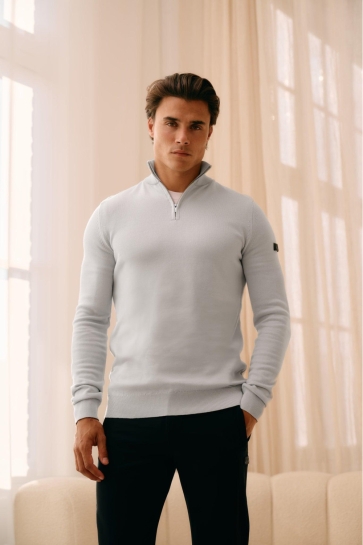 Malelions Trui KNITTED QUARTER ZIP MM3 AW25 23 OCEAN GREY