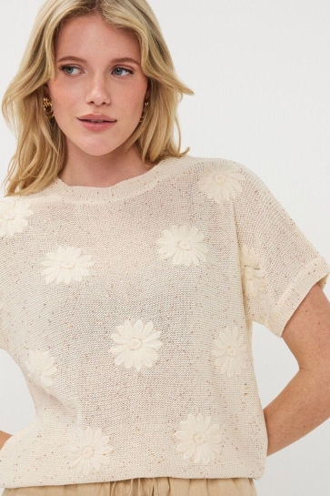 EsQualo Trui SWEATER EMBROIDERY FLOWERS HS26 02220 120 off white