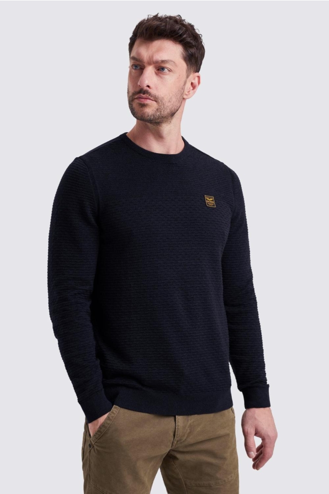 PME legend blauwe heren trui | Model vooraanzicht