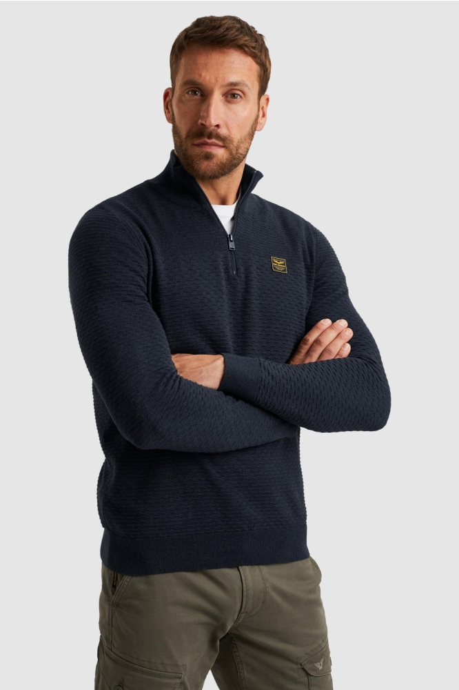 PME legend blauwe heren trui | Model zijaanzicht