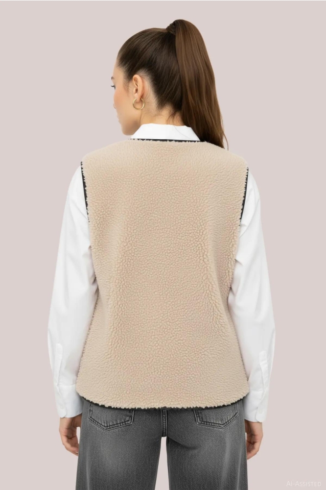 Hypedrop beige dames gilet | Model achteraanzicht