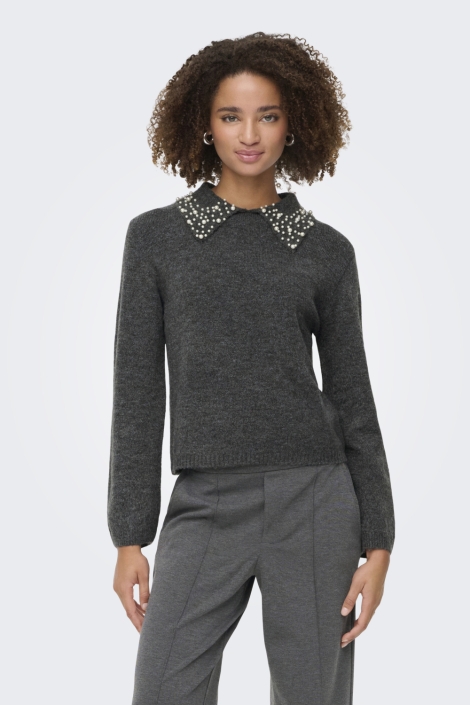Jacqueline de Yong grijze dames trui | Model vooraanzicht