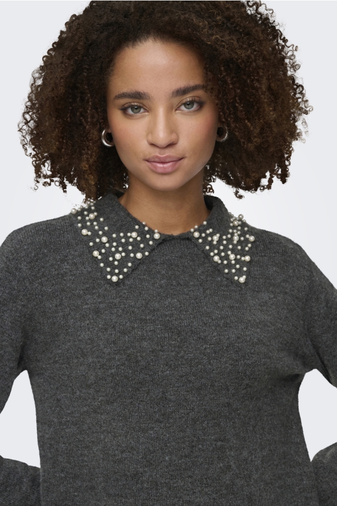 Jacqueline de Yong grijze dames trui | Close up