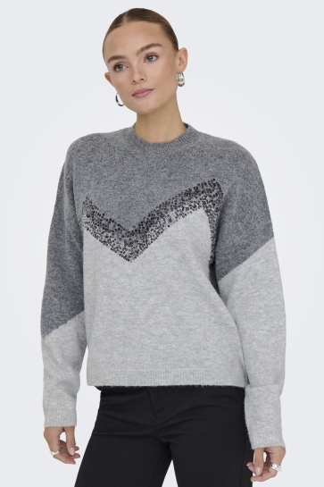 Jacqueline de Yong Trui JDYMATILDA LIFE L/S HN SEQUIN PULL 15360123 DARK GREY MELANGE/W LGM/BLACK SEQUINS