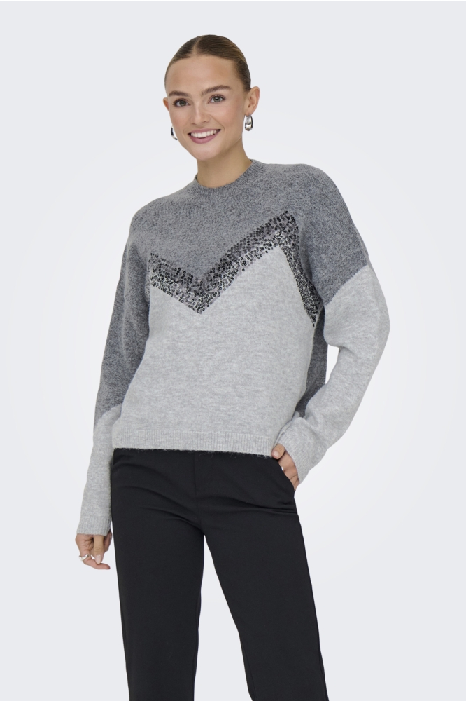 Jacqueline de Yong grijze dames trui | Model vooraanzicht